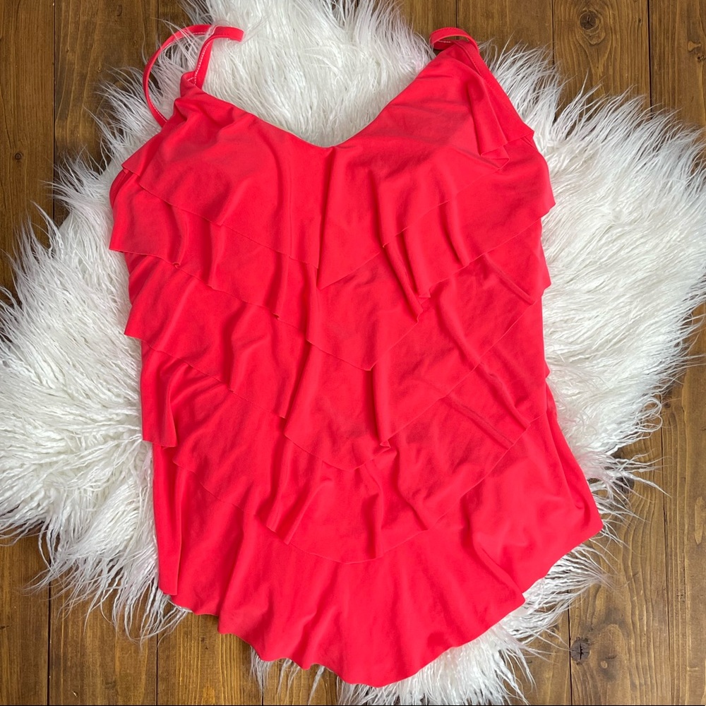 Vanishing act tiered Tankini top size 10 neon red